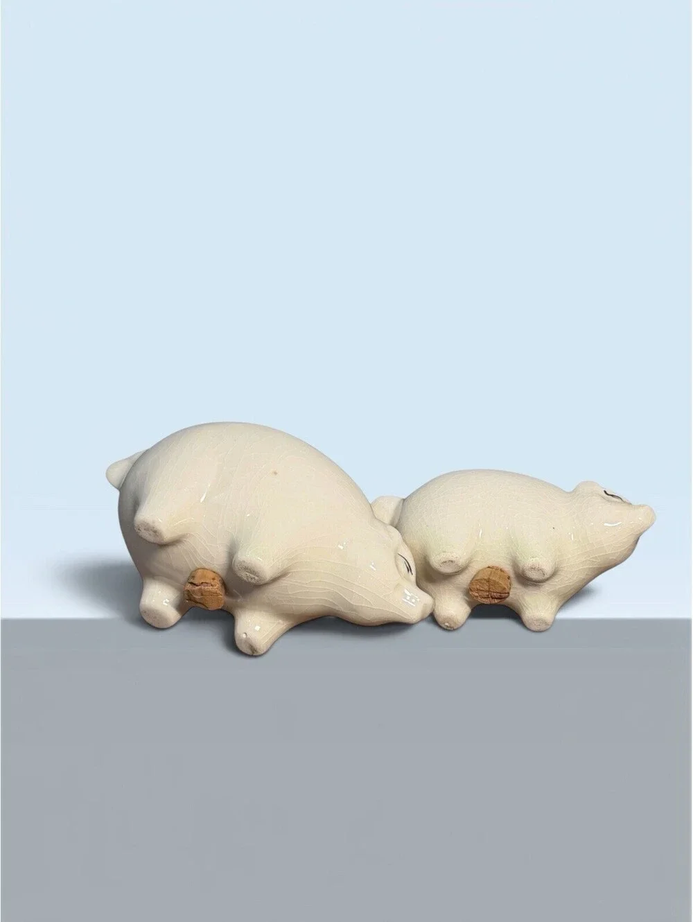 Vintage Ceramic Pig Salt & Pepper Shakers Hand Painted Mom & Baby Piglet Tulips